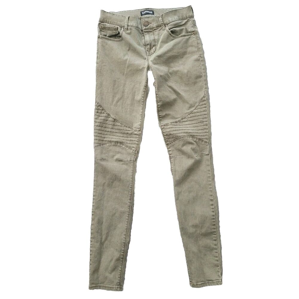 Express Pintuck Knee Mid-Rise Legging Skinny Jeans, Size 2 Olive Green